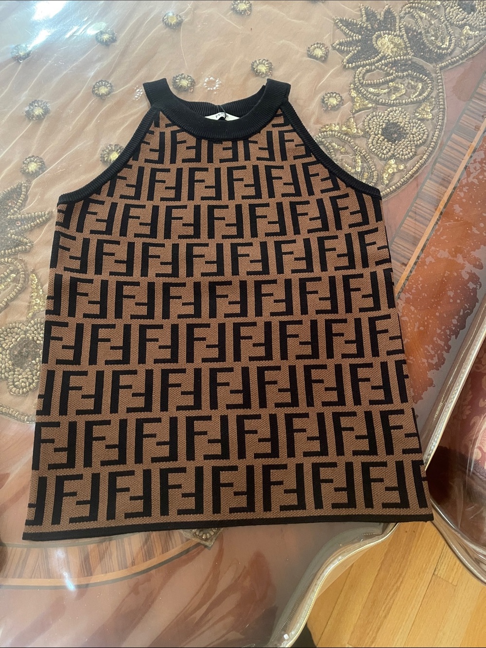 Designer Brown & Black Logo Knit Halter top